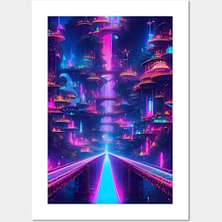 Neon cyberpunk bridge Posters and Art